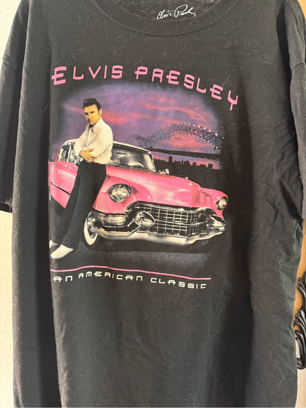 Black Short-Sleeve Graphic Tee with Pink Car